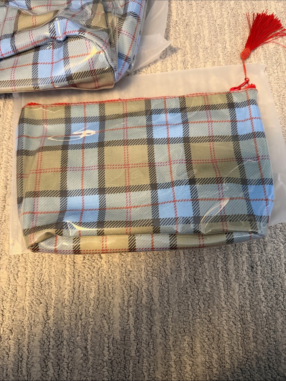Dairy Boy Plaid Cosmetic Bag - Light Blue/Tan - Picture 3 of 8